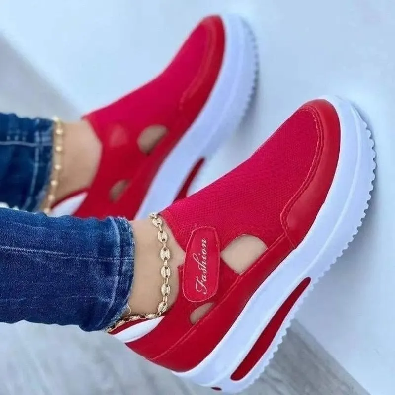 Platform Sneakers Women 2022 Summer New Breathable Mesh Velcro Wedge Casual Sport Shoes Size 43 Non slip Woman Vulcanize Shoes
