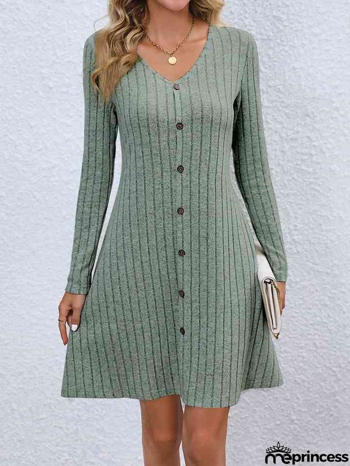 V-Neck Long Sleeve Mini Dress
