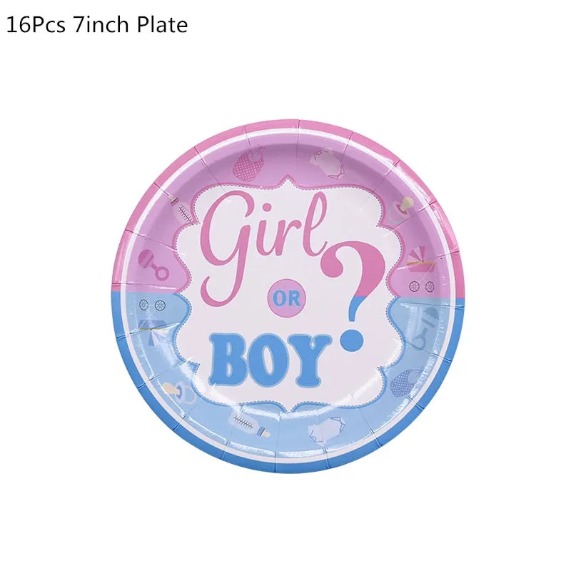 65Pcs Gender Reveal Disposable Tableware Set Boy Or Girl Plate Napkin Gender Reveal Baby Shower Party Decorations Supplies
