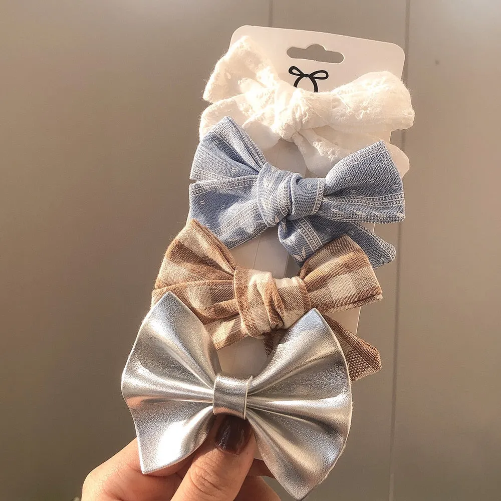 4Pcs/set 2021 New Leopard Print Hair Clips For Cute Girls BB Boutique Hairpins Bowknot Barrettes Headwear Kids Hair Acesssories