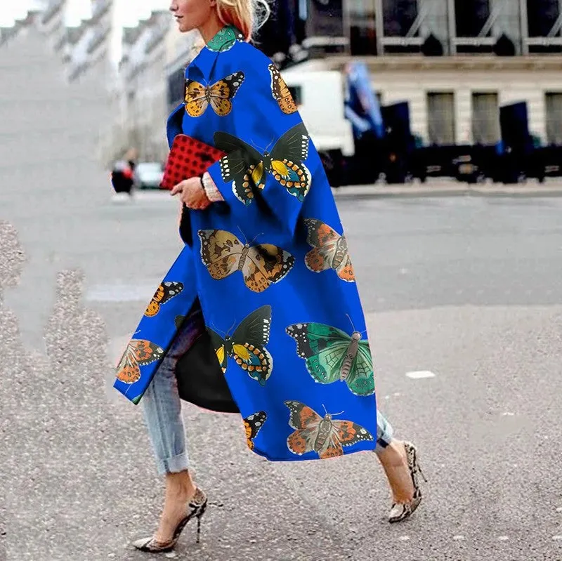 Brownm Long Flared Sleeves Printed Loose Coats