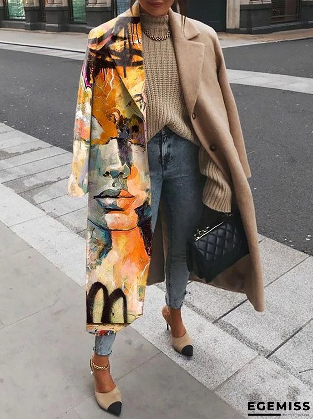 Casual Cloth Blended Geometric Printed Long Sleeves Outerwear | EGEMISS