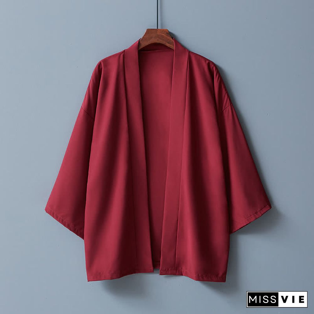 Vintage Pure Color Casual Cardigan Kimono Outerwear