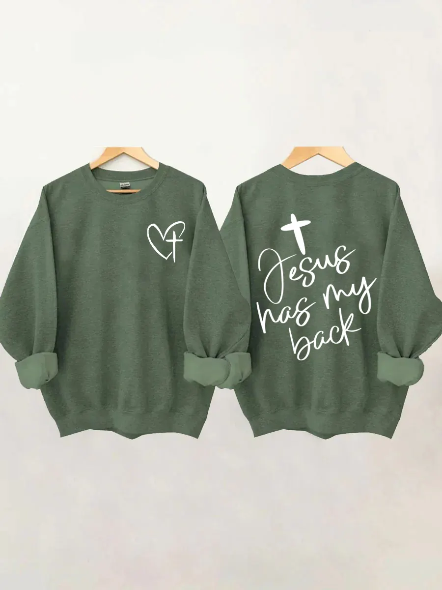 Jesus Has My Back, Heart Cross Sweatshirt