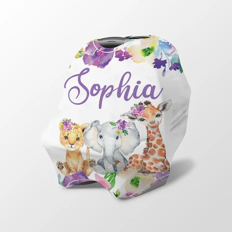Personalized Purple Flower Zoo Baby Car Seat Canopy| Canopyl220