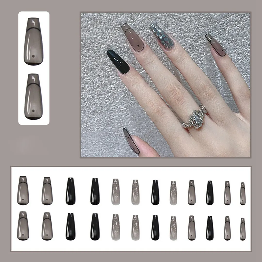 24pcs/Box Long Coffin False Nails with Dragon Pattern Design Ballerina Manicure Patches Press On Nails Full Cover Nail Tips-Nail Inspo