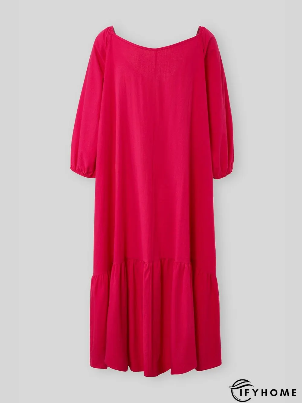 Plain Holiday Balloon Sleeve Cotton-Blend Weaving Dress | IFYHOME