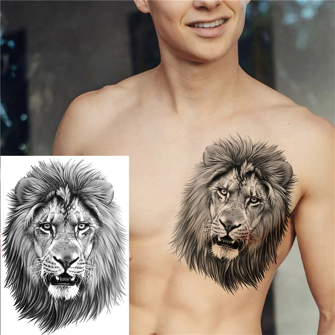 3D Lion Tiger Temporary Tattoos For Men Women Adult Black Wolf Tattoo Sticker Realistic Fake Bear Mountain Disposable Tatoo Body