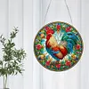 (Upgrade Size)DIY Diamond Painting Double Sided Effect Stained Glass Panel Decorative Home Garden Decoration Hanging Kit(Rooster)