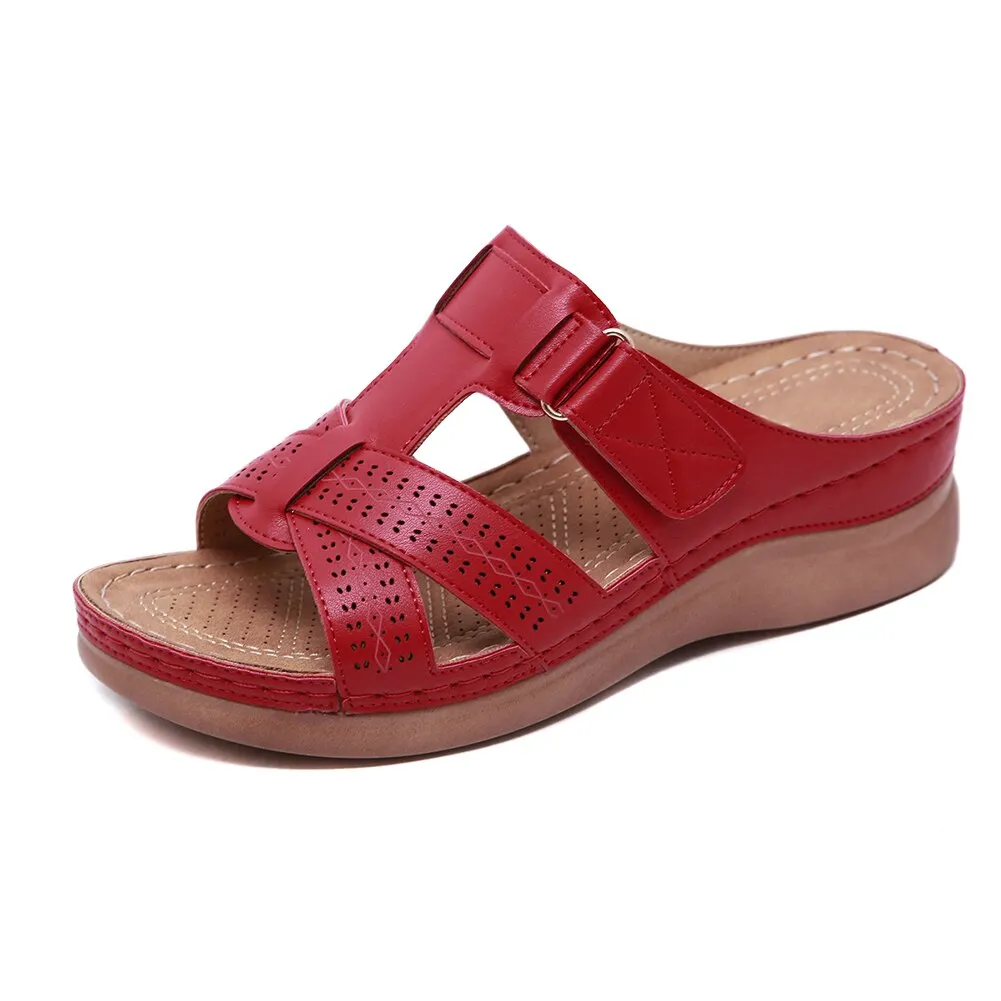 2022 Summer Women Premium Orthopedic Open Toe Sandals Vintage Anti-slip Breathable Leather Casual Female Platform Retro Shoes