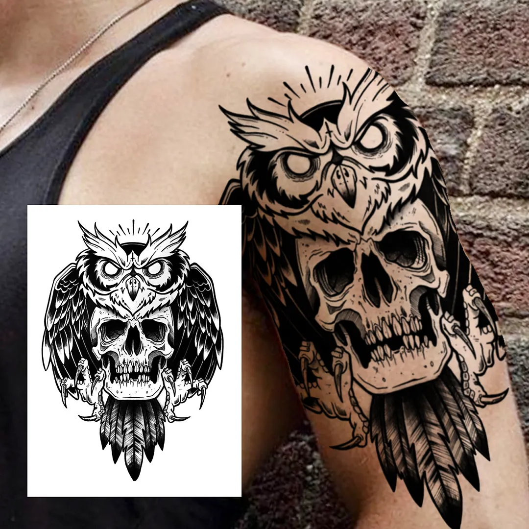 Sdrawing Mouth Skeleton Temporary Tattoos For Women Men Child Boys Halloween Fake Clown Tattoo Sticker Owl Skull Demon Tatoo Body Arm