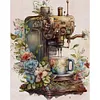 >SALE<Full Embroidery Cotton Thread 11CT Print Floral Coffee Maker Cross Stitch50x60cm