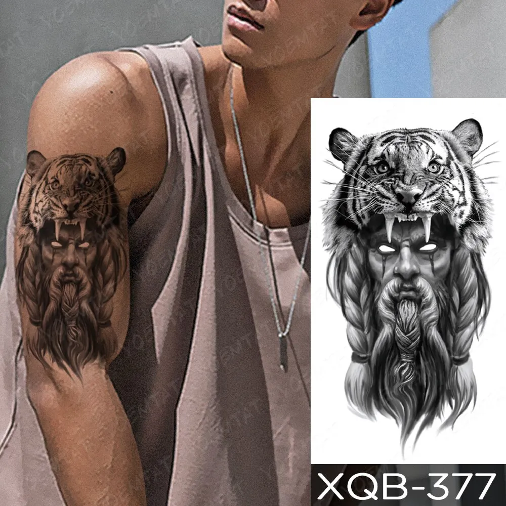 Sdrawing Temporary Tattoo Stickers Fox Lion Tiger Wolf Peony Rose Flowers Leaf Flash Tatto Women Men Body Art Arm Fake Tattoos