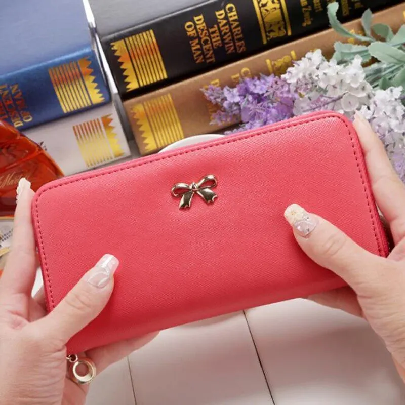 Big Capacity Women's Wallets Dull Polish Leather Wallet Double Zipper Day Clutch Purse Wristlet Coin Purse Card Holder Wallet