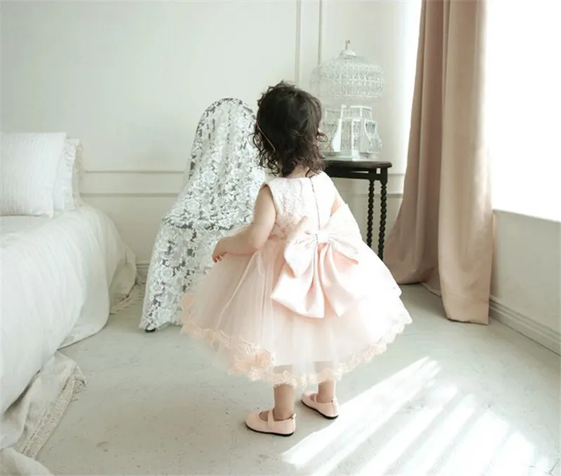 Uveng 2021 Infant Baby Girls Flower Dresses Christening Gowns Newborn Babies Baptism Clothes Princess tutu Birthday White Bow Dress