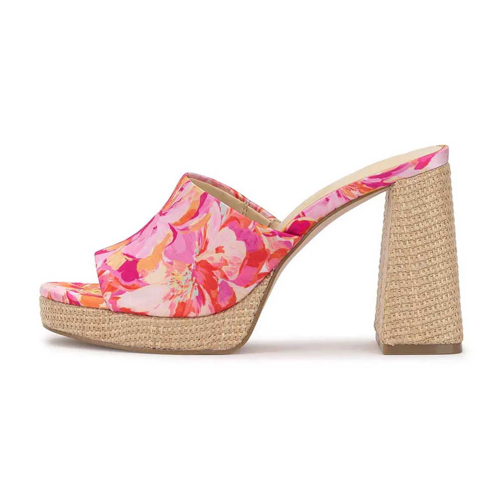 YDN Pink Woven Open-Toe Flower Print Platform High Heels Sandals
