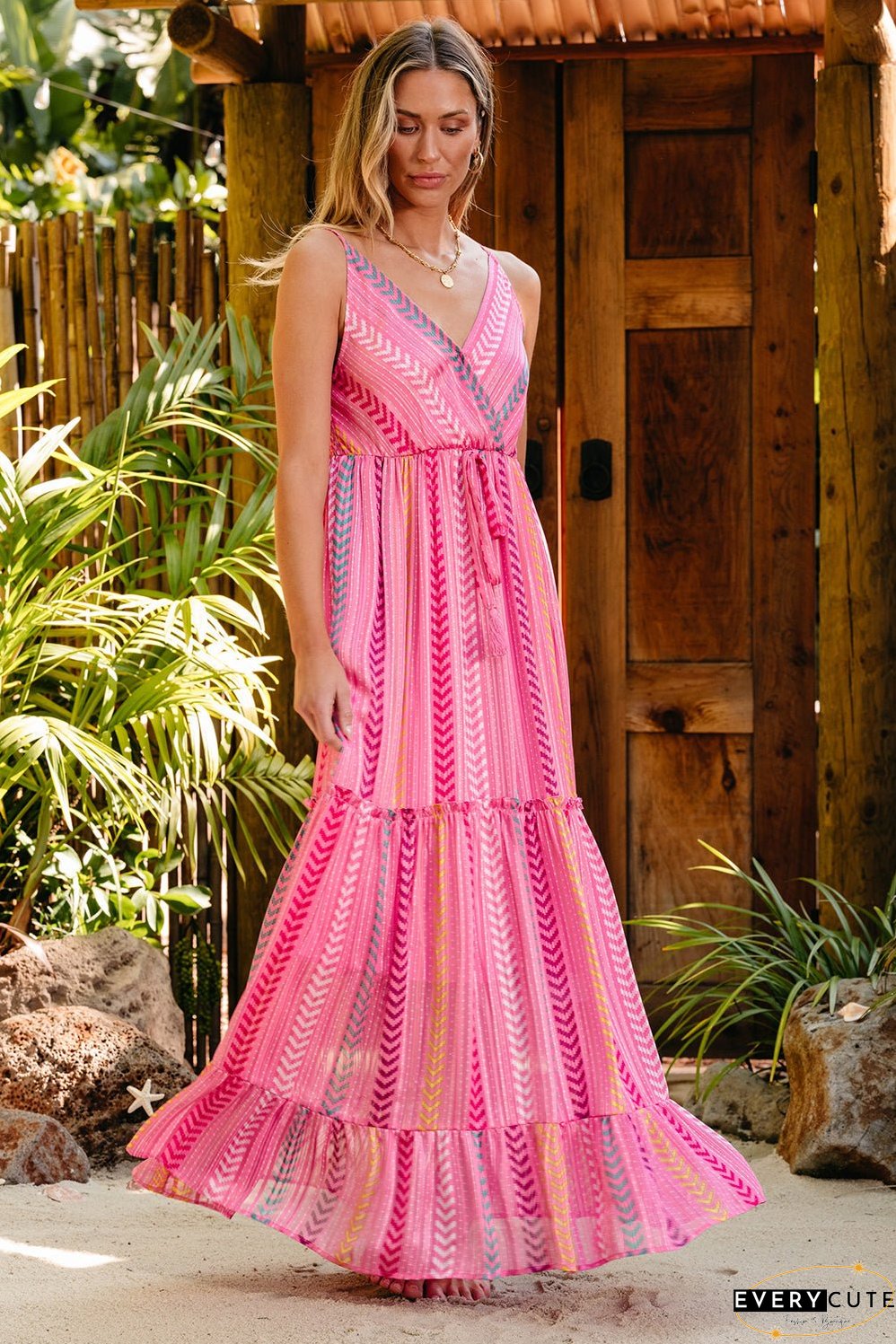 Tassel Tie V Neck Wrap Maxi Dress