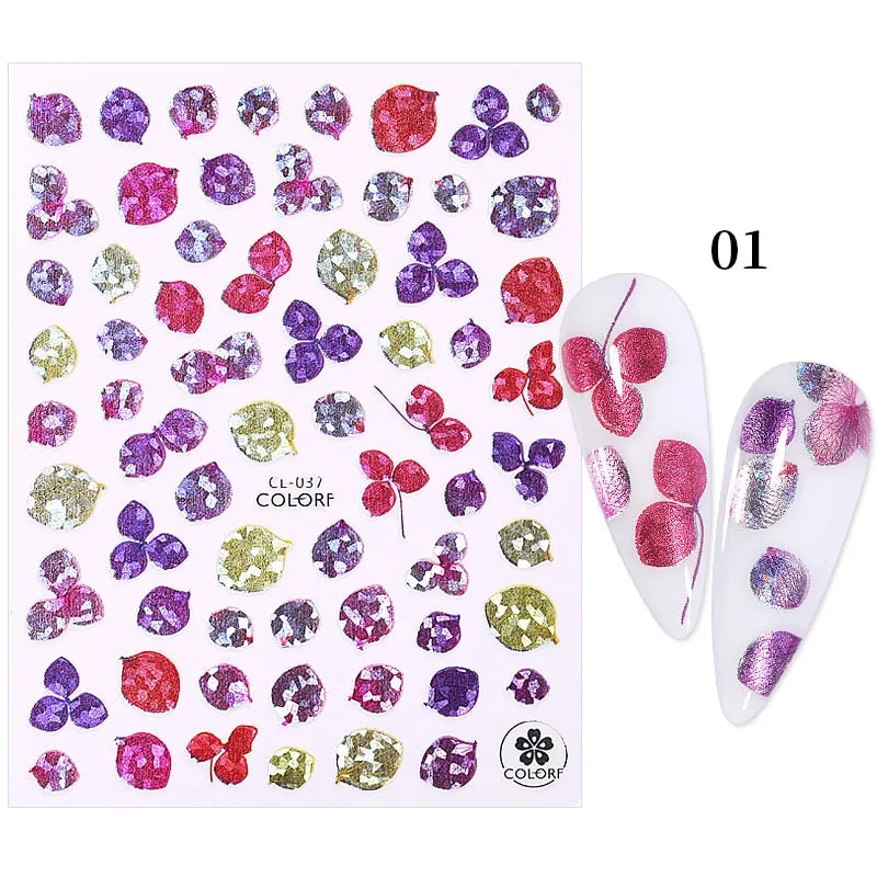 1PC 3D Nail Stickers Spring Flowers Leaves Self-Adhesive Slider Nail Art Decorations Leaf Love Heart Decals Manicure Accessories-Nail Inspo