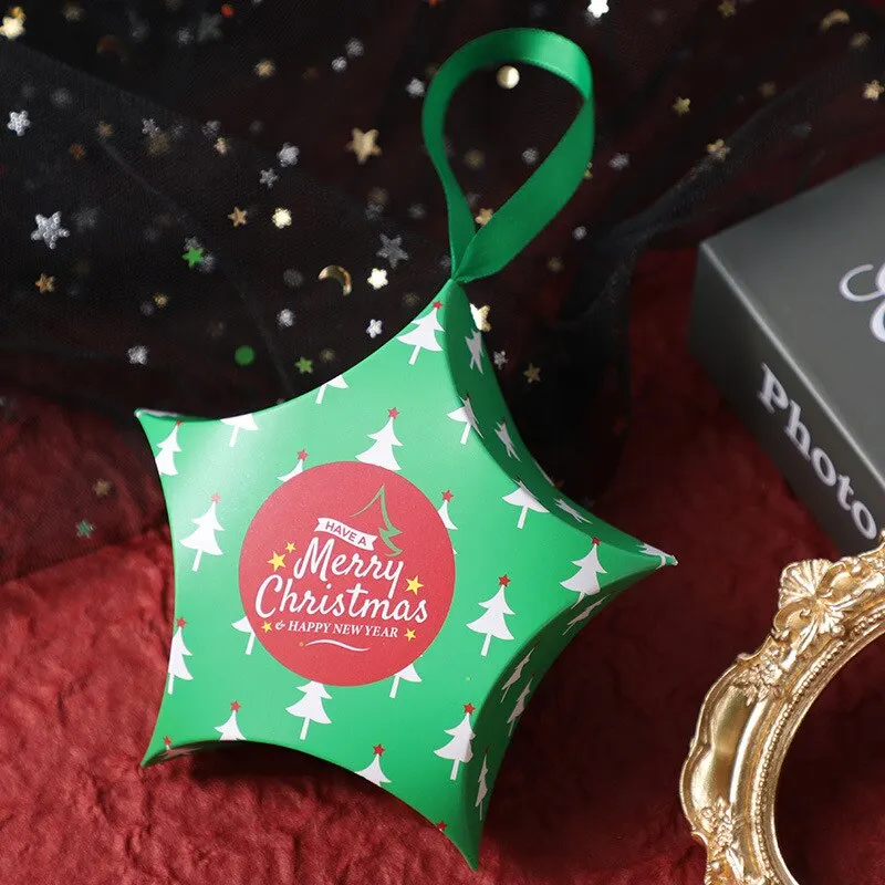 10pcs Christmas Gift Boxes Santa Claus Candy Box Star Shape Merry Christmas Boxes Bags for Home New Year Xmas Decor Kids Gifts