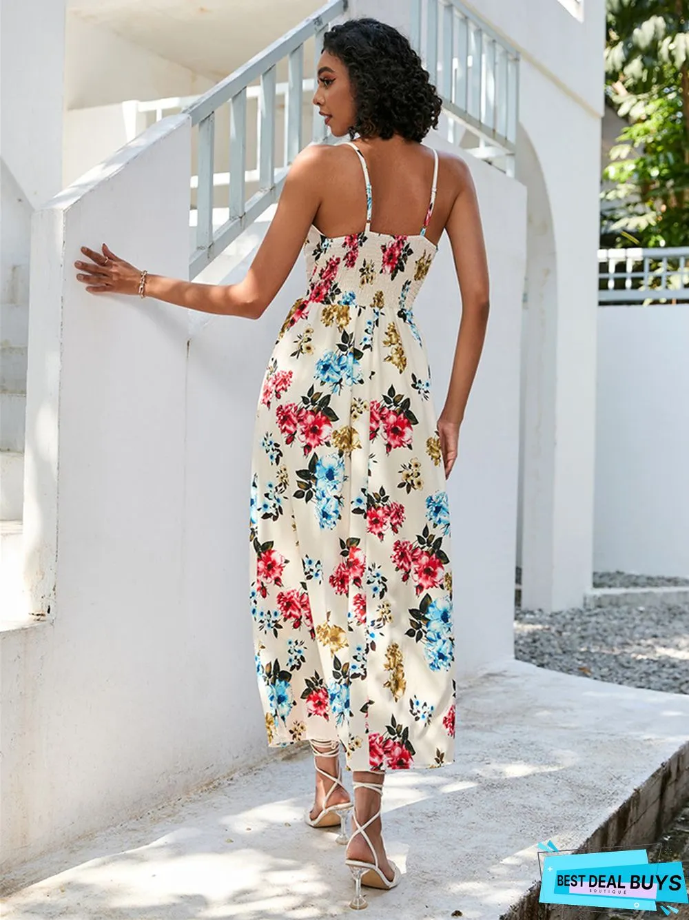 Summer Printed Waist-Length Suspender Dress