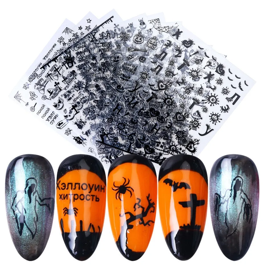 Nail Stickers Back Glue Multiple colors Hallowmas Designs Nail Decal Decoration Tips For Beauty Salons-Nail Inspo