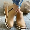 2024 Fashion Women Short Boots Round Toe High Top Platform Wedges Retro Booties Soft Leather Zipper Comfortable Ankle Boots for Woman(🎁Christmas Hot Sale🎁)