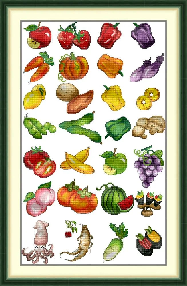 【Joy Sunday Brand】Children Identify Fruits and Vegetables 34*54cm 14CT Stamped Cross Stitch gbfke