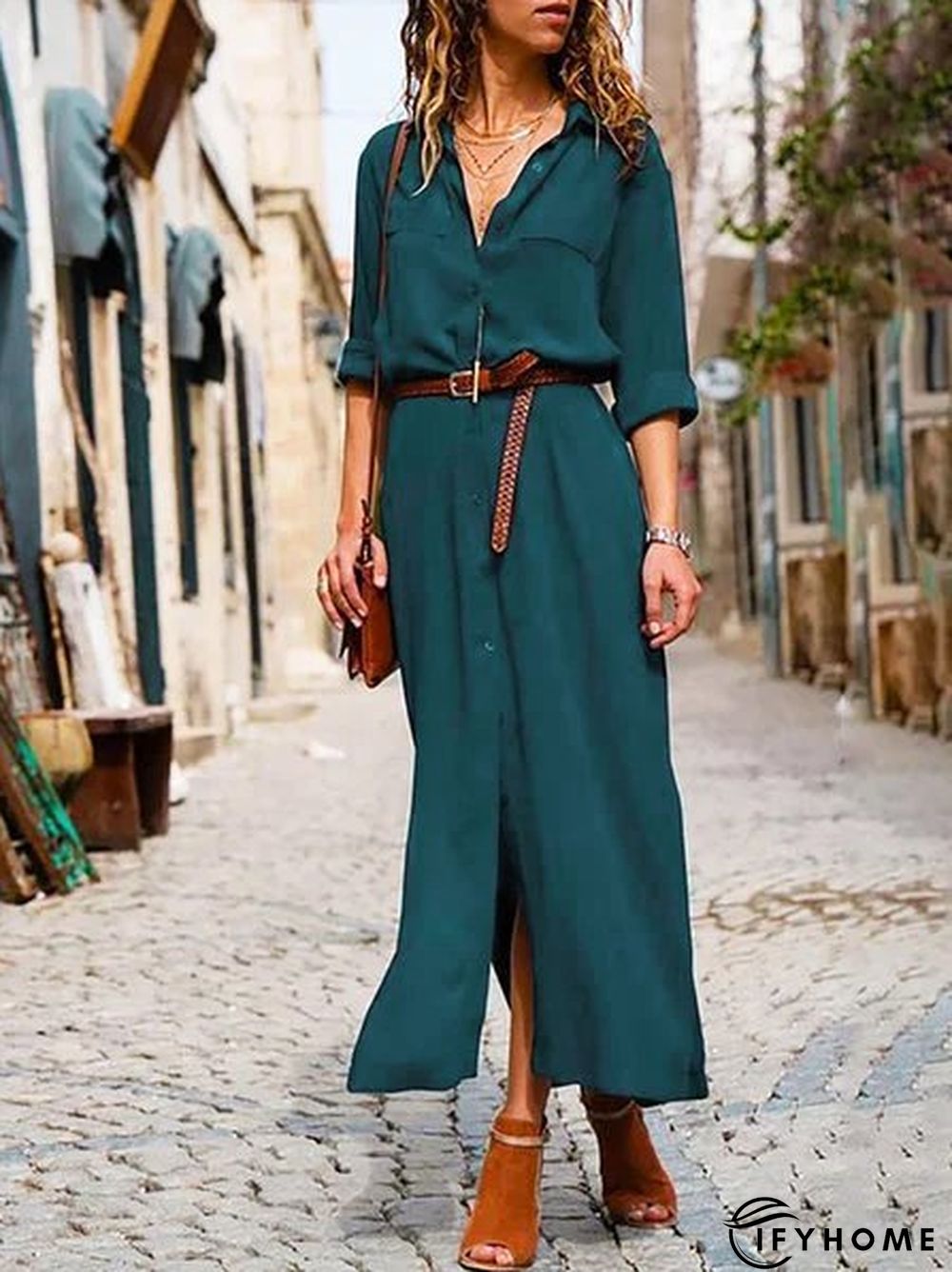 Women Summer Date  3/4 Sleeve Paneled Fall Linen Dress | IFYHOME