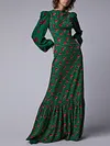 Fashion Round-Neck Puff Sleeves Floral Print Empire Maxi Dress