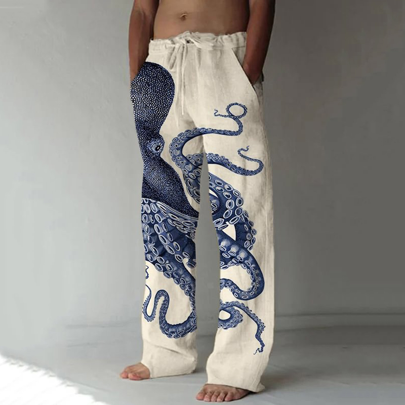 Japanese Art Octopus Graphic Printed Casual Pants  artssus