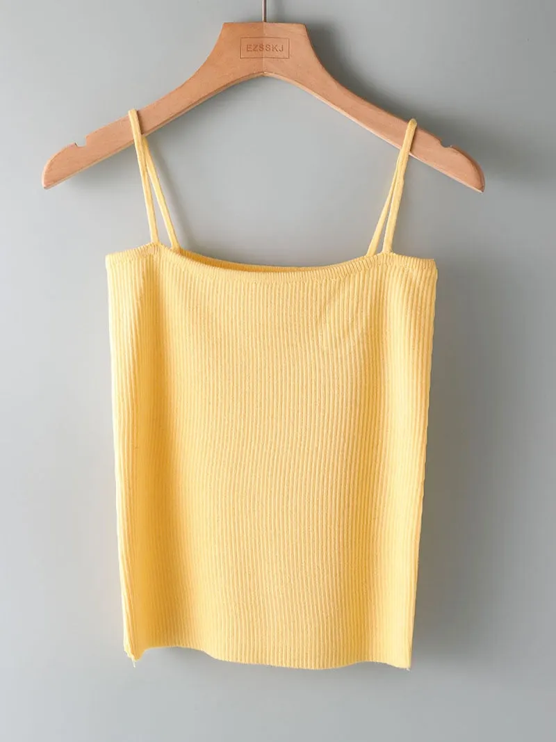 sexy basic women tank top Summer white knit tank top Women sexy knitted camisole sleeveless strip camisole