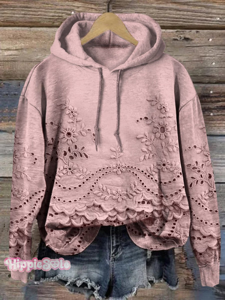 Women&rsquo;s Floral Textured Art Patterns Prints Casual Pocket Hooded Sweatshirt Pink / S