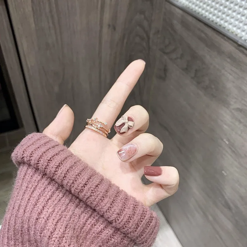 24pcs press on nails Butterfly Decoration Wear Long Paragraph Fashion Manicure Patch False Nails Save Time Wearable Jelly Nails-Nail Inspo