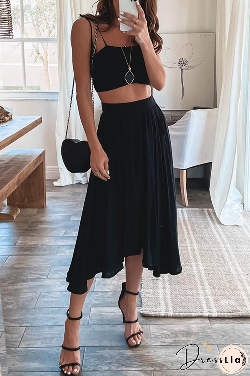 Casual Solid Patchwork Spaghetti Strap Sleeveless Two Pieces