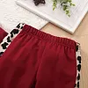 Kid Baby Girl Long Sleeved Casual Stitching Ruffle Leopard Set 2 Pcs