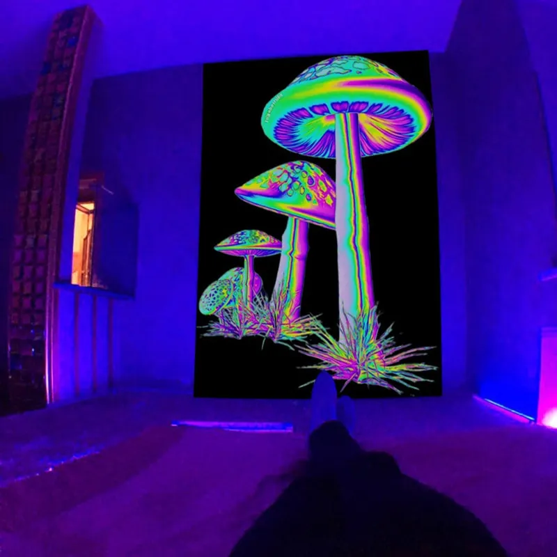 Fluorescent Mushroom Tapestry Psychedelic Tapestry Wall Hanging Aesthetic Galaxy Hippie Tapestry Boho Room Decor Wall Tapestry