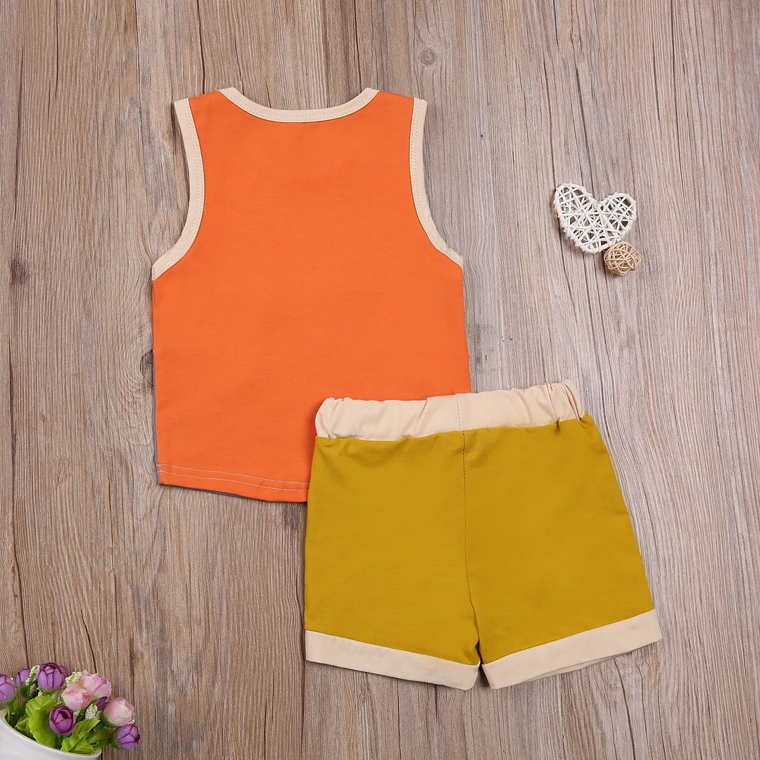 Children Baby Boys Embroidery Two Piece Set, Kid's Vest Tank Tops Waist Elastic Lace Up Shorts Beachwear Set 6M-5T