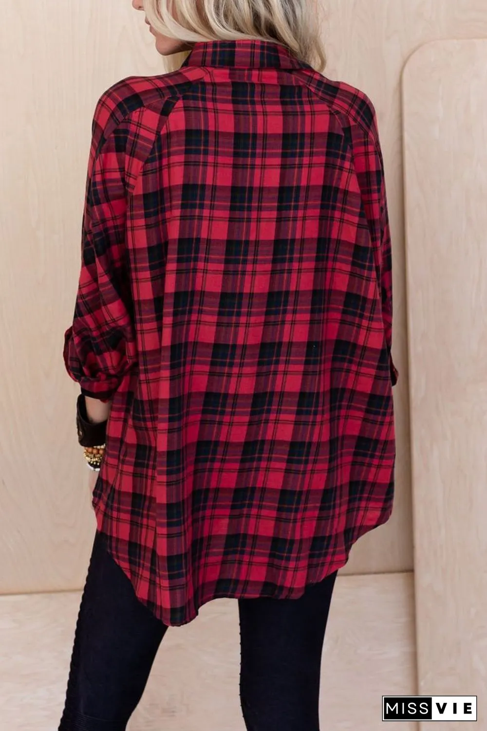 Casual Colorful Plaid Lapel Blouse