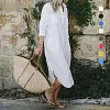 💐Robe chemise longue fendue en coton et lin de couleur unie💐