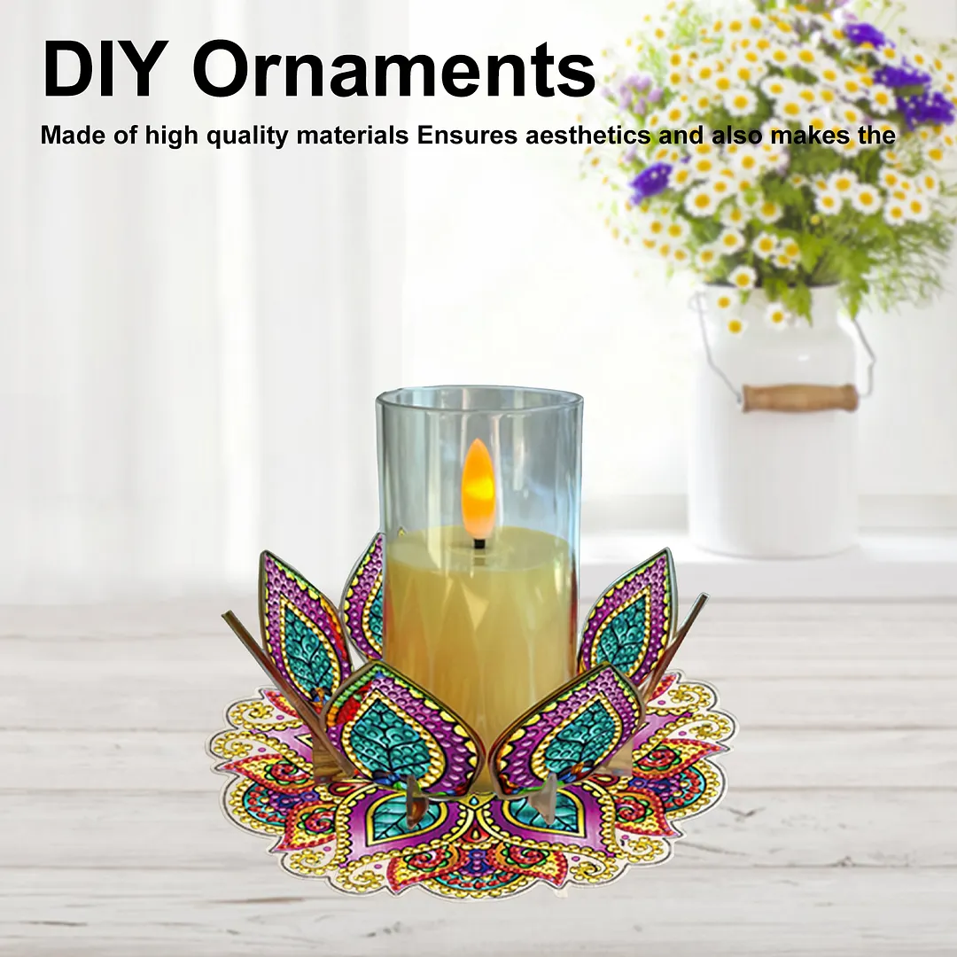 Mandala Lotus-B Acrylic DIY Diamond Painting Candle Holders Without Candles Crystal Painting Tealight Candle Stand Table Centerpiece for Adults Beginners Home Party Decor
