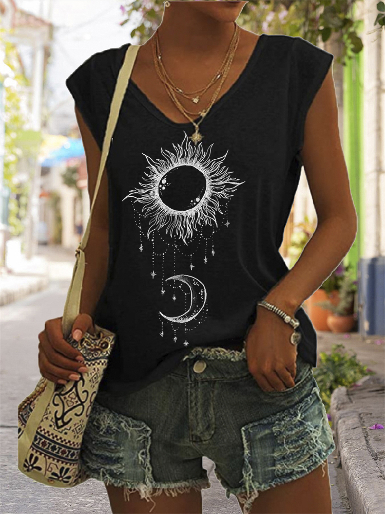 Sun & Moon Totem V Neck Tank Top elevenforest