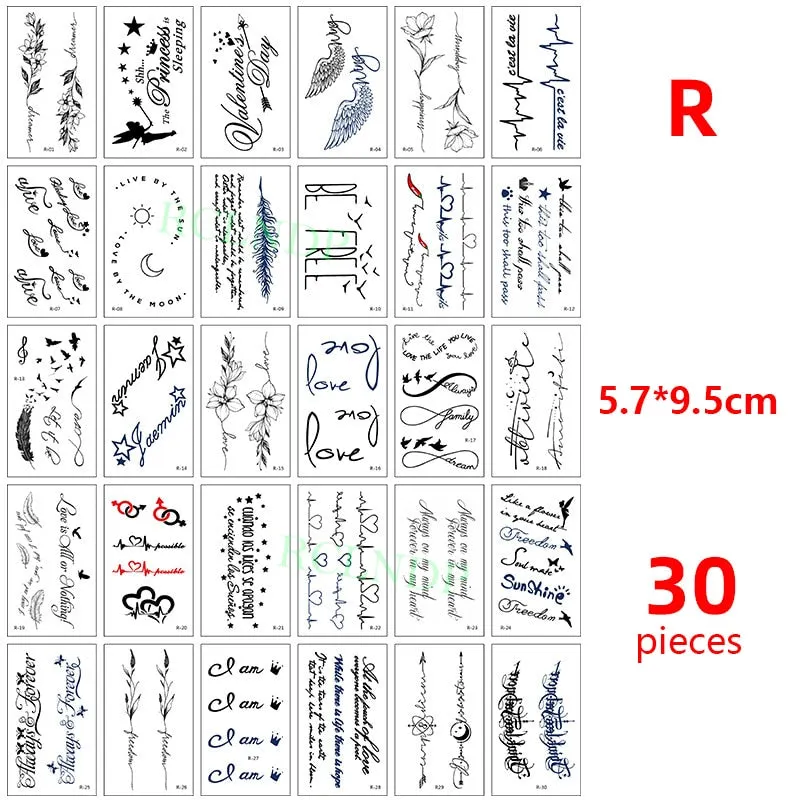 56 Pcs Waterproof Temporary Tattoo Stickers set English Russian wild Element Body Art Flash Tatto Fake Tatoo for Men and Women