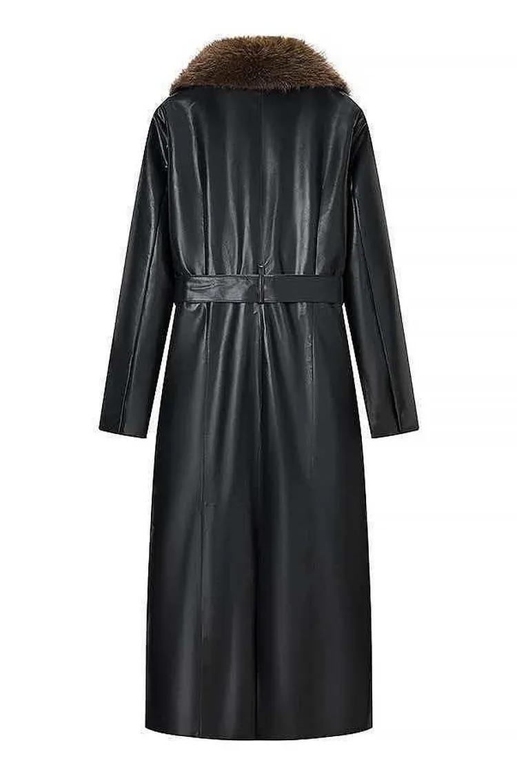 Classic Women's Long Coat with Pockets and Waist Cinching