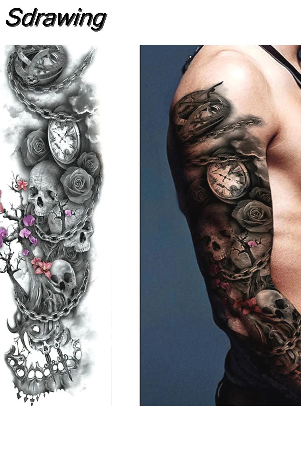 Sdrawing Sheets Full Arm Leg Extra Large Temporary Tattoos, Body Art For Men And Women - Wolf,Tiger,Bear,Warrior,Tribal Symbol 430-0