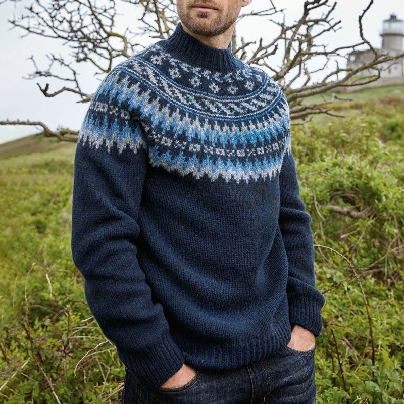 Vintage Knitted Jacquard Iceland Crew Neck Sweater