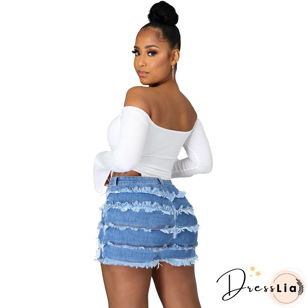 Summer Sexy Patchwork Women Ripped High Waist Holes Stretch Streetwear Plus Size Denim Shorts
