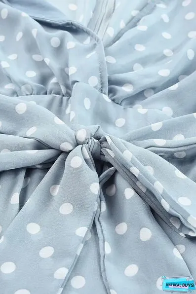 Tied Layered Polka Dot Balloon Sleeve Dress