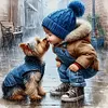 Boy And Puppy - 11CT Stamped Cross Stitch - 40*40cm - Dog Character