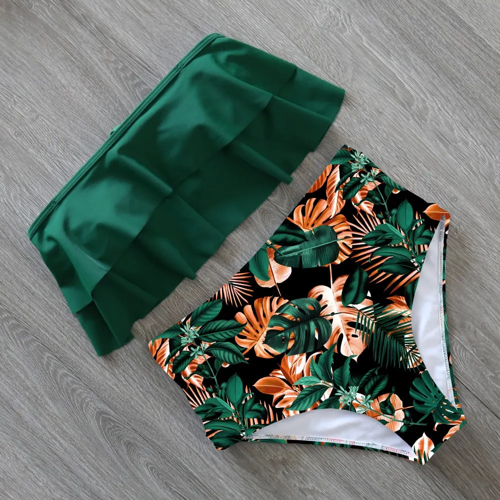 2021 New Sexy Bikinis Women Swimsuit High Waist Bathing Suit Print Floral Swimwear Push Up Bikini Set Vintage Beach Wear Biquini