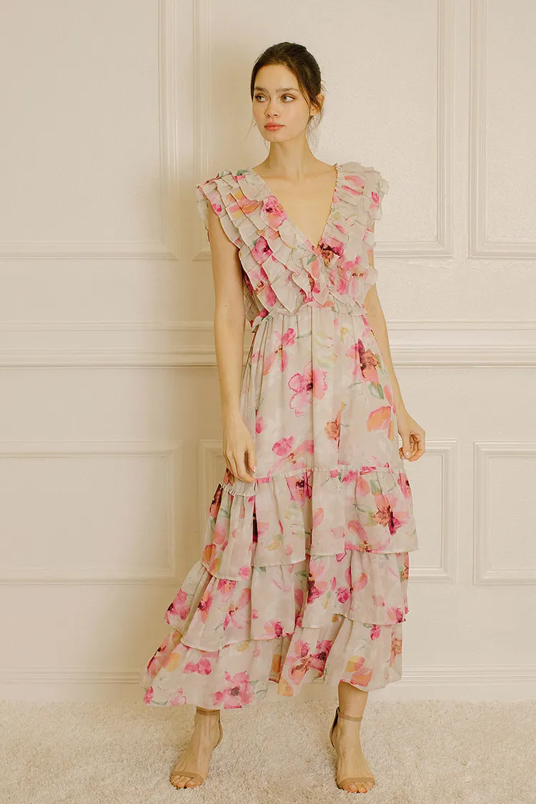 Valerie Gray Floral Ruffled Maxi Dress